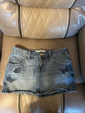 Hollister Denim Mini Skirt with Butterfly Embroidery